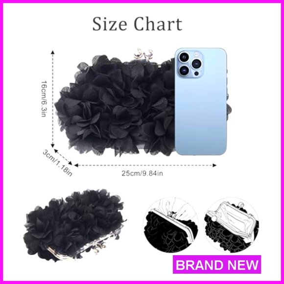 Small Floral Clutch Bag with Detachable Chain for Weddings Parties